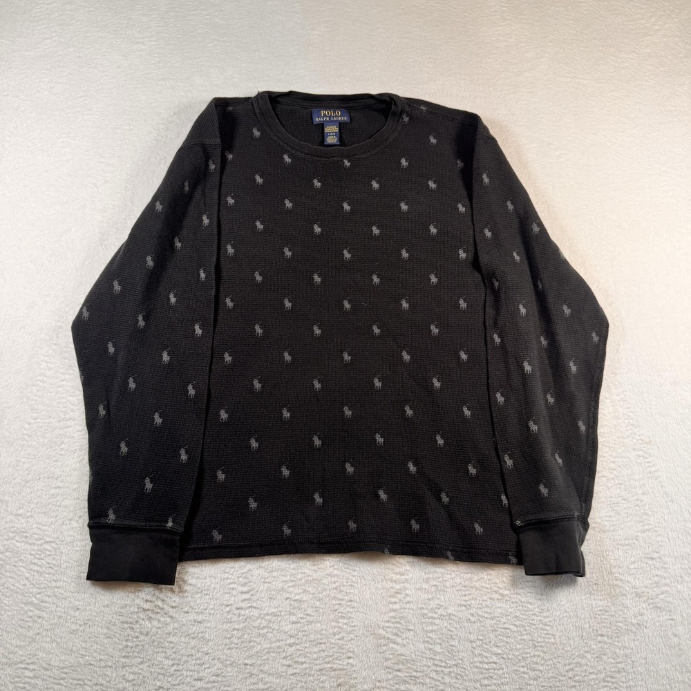 Polo Ralph Lauren Thermal Top Mens Large Gray Waffle Knit Long Sleeve Sleep